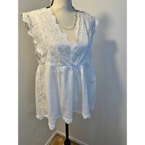 Lucky Brand White Lace Sleeveless Top Boho Blouse M V neck V back